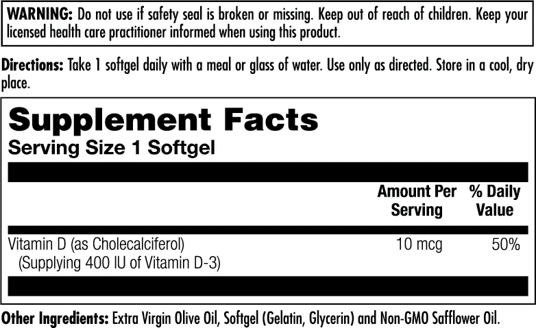 D-3 10 mcg (400 IU) ActivGels™ Softgels - Image 2