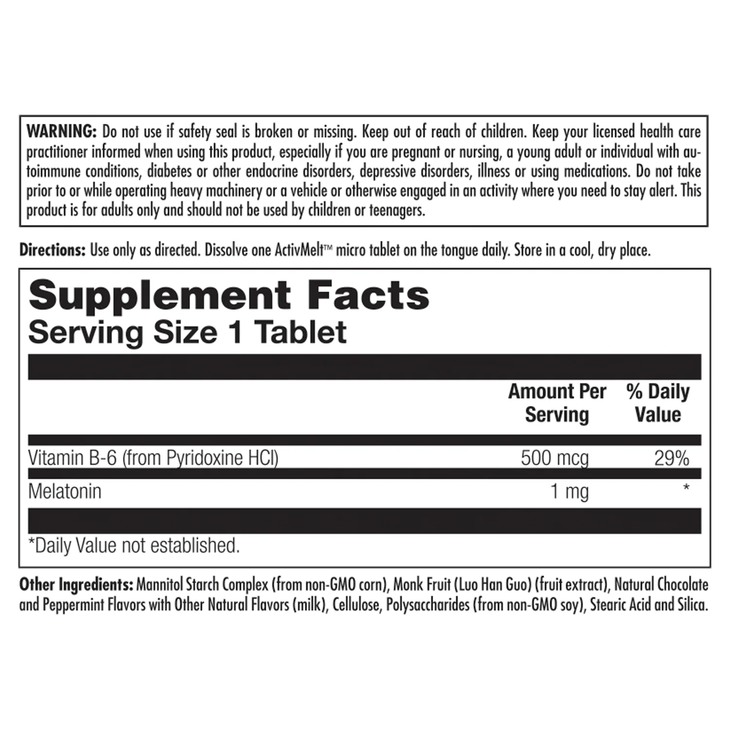 Melatonin 1 mg ActivMelt® Instant Dissolve Tablets Chocolate - Image 3